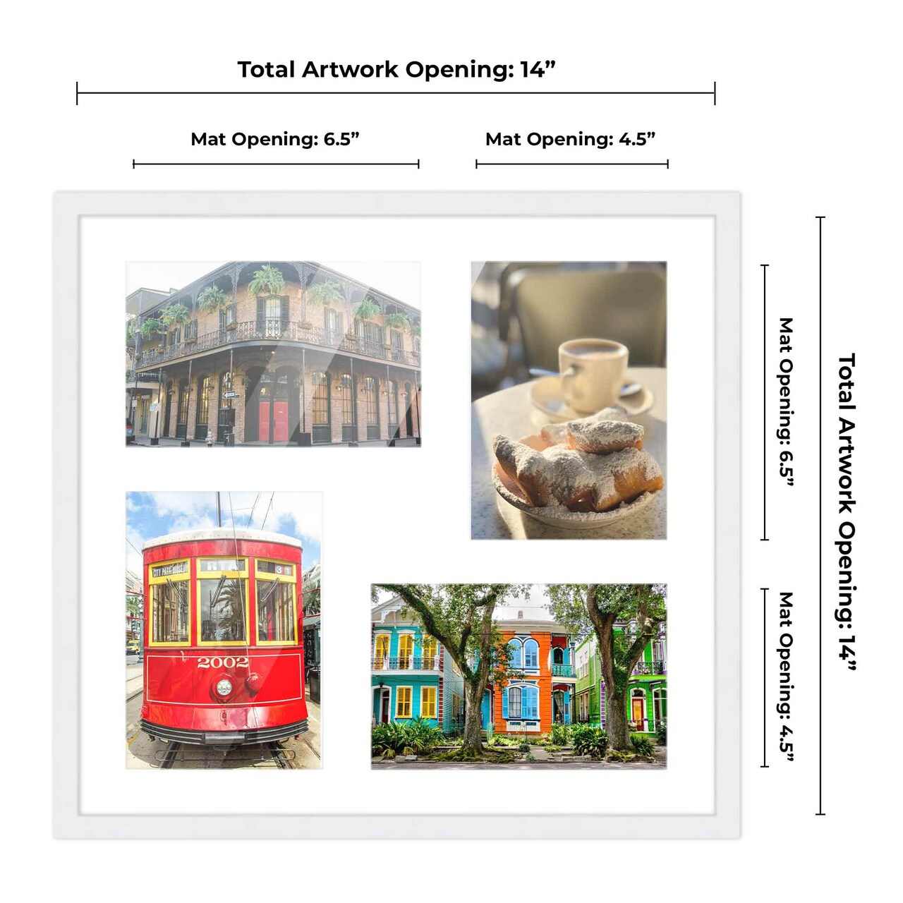 White Finish Collage Frame - White Mat, 20 Frame Sizes to Choose From, UV Acrylic, Wall Hanging Hardware, Vertical or Horizontal Display